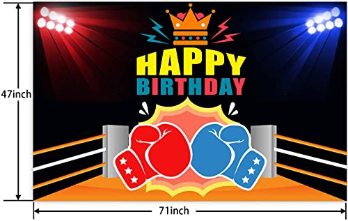 Boxing Happy Birthday Banner Backdrop Boxing Glove Boxing Match Sports Wrestle Fitness Theme Decorations Decor for Home Gym Boy Man 1st Birthday Party Background Photo Booth Props Favors Supplies Kit