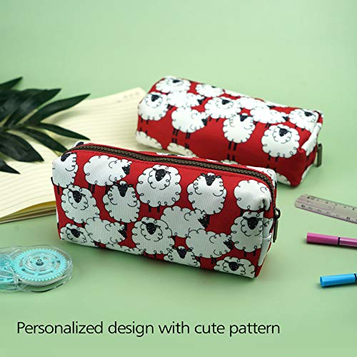 LParkin Sheep Canvas Pencil Case Kawaii Pen Bag Pouch Stationary Case Makeup Cosmetic Bag Gadget Box(Sheep)