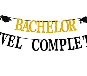 Bachelor Level Complete Banner, Congrats Bachelor Degree Graduation Party Decor, Video Game Themed Decorating, Class of 2021 Bachelor Graduation Party Decoration Supplies Black Glitter.