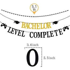 Bachelor Level Complete Banner, Congrats Bachelor Degree Graduation Party Decor, Video Game Themed Decorating, Class of 2021 Bachelor Graduation Party Decoration Supplies Black Glitter.