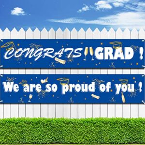 Graduation Banner 2 Pack, Blue Congrats Grad Banner & We are So Proud of You Graduation Backdrop, 71" x 16" Graduation Party Supplies 2022 Congrats Grad Decorations for Yard, Outdoors & Indoors