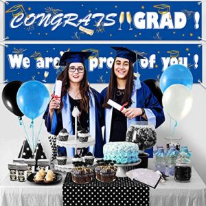 Graduation Banner 2 Pack, Blue Congrats Grad Banner & We are So Proud of You Graduation Backdrop, 71" x 16" Graduation Party Supplies 2022 Congrats Grad Decorations for Yard, Outdoors & Indoors