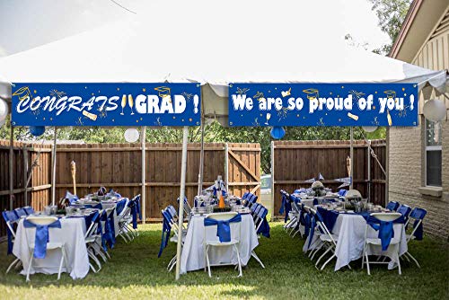 Graduation Banner 2 Pack, Blue Congrats Grad Banner & We are So Proud of You Graduation Backdrop, 71" x 16" Graduation Party Supplies 2022 Congrats Grad Decorations for Yard, Outdoors & Indoors