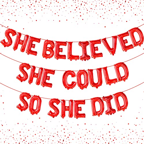 Large, She Believed She Could So She Did Banner - 16 Inch, Red Graduation Banner | Graduation Party Decorations 2023 | Congrats Grad Banner for Graduation Decorations 2023 | Graduation Party Supplies