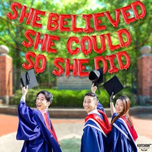 Large, She Believed She Could So She Did Banner - 16 Inch, Red Graduation Banner | Graduation Party Decorations 2023 | Congrats Grad Banner for Graduation Decorations 2023 | Graduation Party Supplies