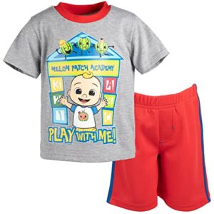 cocomelon jj baby boys graphic t-shirt & mesh shorts set gray/red 18 months