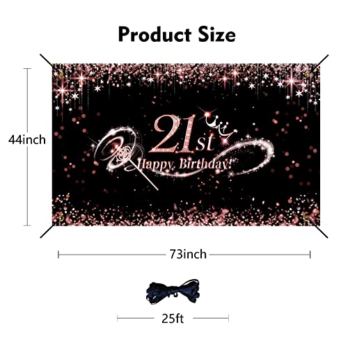 Rose Gold Happy 21st Birthday Banner Backdrop Decorations for Girls Extra Large Fabric 21 Year Old Birthday Finally Legal Twenty One Party Photography Background Decor Sign Photo Booth Party Supplies