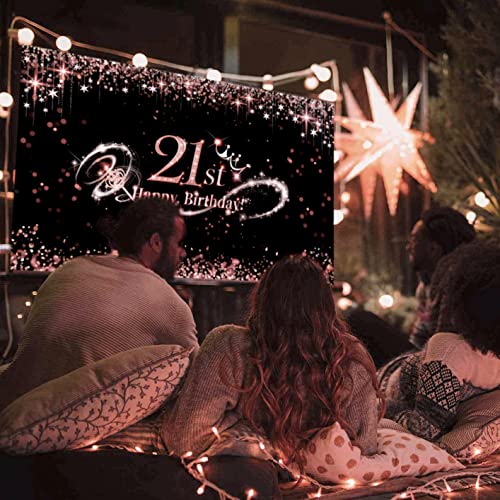 Rose Gold Happy 21st Birthday Banner Backdrop Decorations for Girls Extra Large Fabric 21 Year Old Birthday Finally Legal Twenty One Party Photography Background Decor Sign Photo Booth Party Supplies