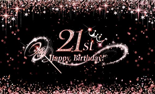 Rose Gold Happy 21st Birthday Banner Backdrop Decorations for Girls Extra Large Fabric 21 Year Old Birthday Finally Legal Twenty One Party Photography Background Decor Sign Photo Booth Party Supplies