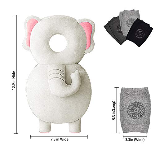 Baby Head Protector & Baby Knee Pads for Crawling,Toddlers Head Safety Pad Cushion Adjustable Backpack,Baby Back Protection for Walking & Crawling, for Age 5-24months, Elephant