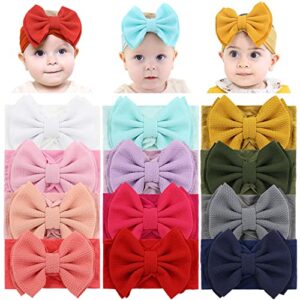 cinaci 12 pack super stretchy nylon headbands with big bow hair accessories wide headwraps for baby girls infants toddlers kids