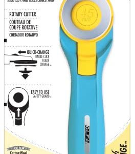 OLFA 45mm Quick-Change Rotary Cutter (RTY-2/C) - Rotary Fabric Cutter w/ Blade Cover for Crafts, Sewing, Quilting, Replacement Blade: OLFA RB45-1 (Aqua)