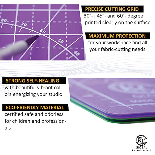 KC GLOBAL A1 (38"x26") Professional Grade Self-Healing Cutting Mat (Purple) - Odor-Free, Reversible, Eco-Friendly, Durable Bright Surface. Premium Desk Mat for Crafters, Quilters, and Hobbyist