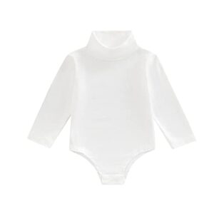 baby girl turtleneck t shirt romper long sleeve leotard onesie solid bodysuit top fall winter blouse for infant (white,18-24 months)