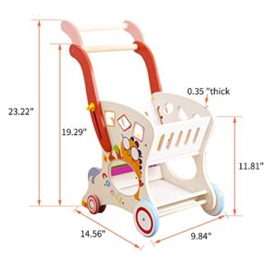 Kids Shopping Cart Wooden Baby Walker Baby Push Learning Walker for Kids Adjustable Handle Height