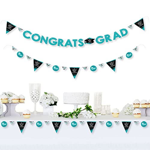 Big Dot of Happiness Teal Grad - Best is Yet to Come - Turquoise Graduation Party Letter Banner Decoration - 36 Banner Cutouts and Congrats Grad Banner Letters