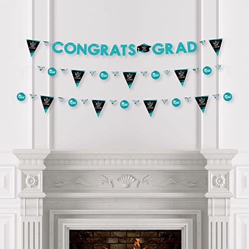 Big Dot of Happiness Teal Grad - Best is Yet to Come - Turquoise Graduation Party Letter Banner Decoration - 36 Banner Cutouts and Congrats Grad Banner Letters