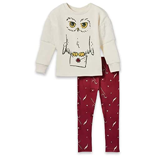 Harry Potter Girls' Infant Long Sleeve Fleece Sweatshirt and Knit Leggings Set (Cream/Burgundy, 18 Months)