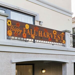 98"x 19" Large Happy Fall Harvest Banner- Long Fall Thanksgiving Outdoor Decoration Banner Background Orange Leaves Pumpkin Autumn Banner for Wall Office Fence Yard Garage Backdrop