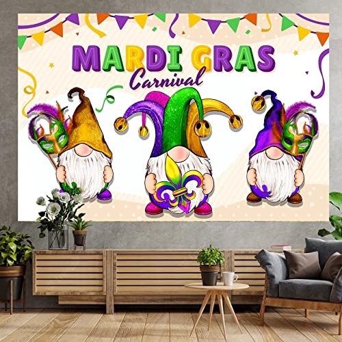 Mardi Gras Masquerade Masks Purple Green Gold Banner Backdrop Crown Theme Decor Decorations for King Cake Party Birthday Party Mardi Gras Party Carnival New Orleans Party Supplies Favors Background