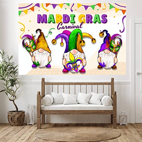 Mardi Gras Masquerade Masks Purple Green Gold Banner Backdrop Crown Theme Decor Decorations for King Cake Party Birthday Party Mardi Gras Party Carnival New Orleans Party Supplies Favors Background