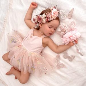 CREAIRY Baby Girl Princess Romper Dress Sleeveless Embroidered Lace Tulle Tutu Dress Bodysuit Jumpsuit Birthday Outfit (Pink, 6-12 Months)