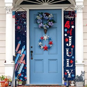 anydesign happy 4th of july porch sign independence day door banner patriotic stars stripes firework door sign hanging door banner for memorial day party supplies home wall decoration, 12 x 72 inch
