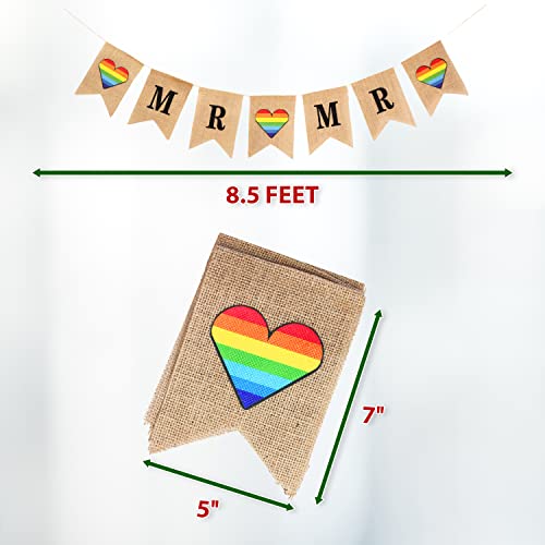 Mandala Crafts Burlap Mr and Mr Banner for Gay Wedding Decorations - Gay Wedding Sign for LGBT Wedding Decorations Gay Engagement Party Decorations