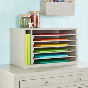martha stewart crafting kids’ paper organizer – gray, tabletop construction paper storage with compartments, wooden 6 tray sorter