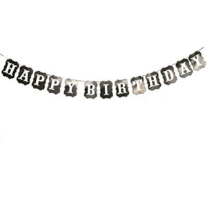 happy birthday black & white banner sign bunting garland flags for birthday party decorations kids adults baby pet birthday letters party supplies pre-strung