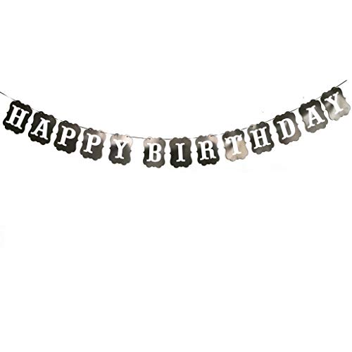 Happy Birthday Black & White Banner Sign Bunting Garland Flags for Birthday Party Decorations Kids Adults Baby Pet Birthday Letters Party Supplies Pre-strung