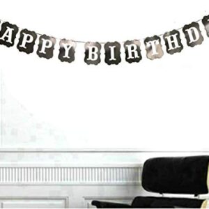 Happy Birthday Black & White Banner Sign Bunting Garland Flags for Birthday Party Decorations Kids Adults Baby Pet Birthday Letters Party Supplies Pre-strung