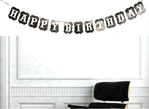 Happy Birthday Black & White Banner Sign Bunting Garland Flags for Birthday Party Decorations Kids Adults Baby Pet Birthday Letters Party Supplies Pre-strung