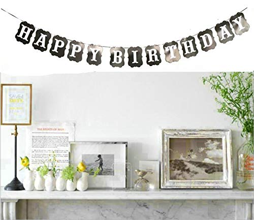 Happy Birthday Black & White Banner Sign Bunting Garland Flags for Birthday Party Decorations Kids Adults Baby Pet Birthday Letters Party Supplies Pre-strung