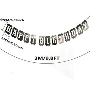 Happy Birthday Black & White Banner Sign Bunting Garland Flags for Birthday Party Decorations Kids Adults Baby Pet Birthday Letters Party Supplies Pre-strung