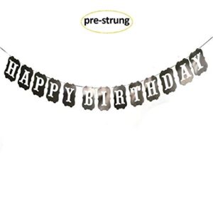 Happy Birthday Black & White Banner Sign Bunting Garland Flags for Birthday Party Decorations Kids Adults Baby Pet Birthday Letters Party Supplies Pre-strung