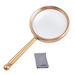 magnifying glass,5x handheld magnifier with large glass lens and metal handle, magnifying glasses for reading, close work, hobbies, inspection, science and crafts, great for seniors and kids (gold)