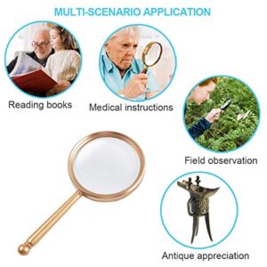 Magnifying Glass,5X Handheld Magnifier with Large Glass Lens and Metal Handle, Magnifying Glasses for Reading, Close Work, Hobbies, Inspection, Science and Crafts, Great for Seniors and Kids (Gold)