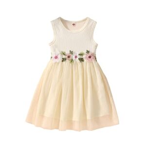 toddler girl floral tutu dress sleeveless tulle sundress flower princess party dresses for 2-6 years(beige, 4-5x)