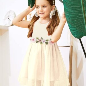 Toddler Girl Floral Tutu Dress Sleeveless Tulle Sundress Flower Princess Party Dresses for 2-6 Years(Beige, 4-5X)