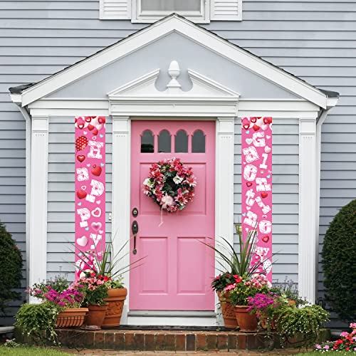 Fuyage Happy Galentine Day Porch Sign Banner for Galentine Birthday Party Yard Outdoor Home Decorations