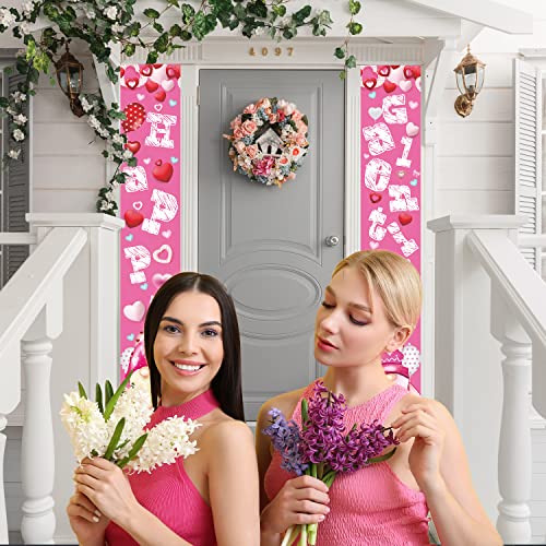 Fuyage Happy Galentine Day Porch Sign Banner for Galentine Birthday Party Yard Outdoor Home Decorations