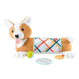 fisher-price baby tummy time toys, 3-in-1 plush puppy wedge with bpa-free teether rattle and mirror toys