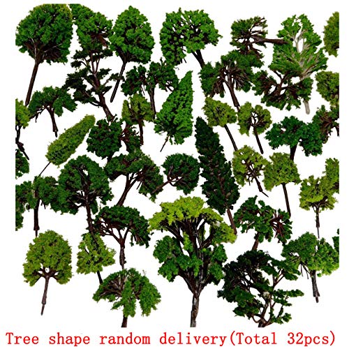 BAENRCY 32pcs 0.79-6.30inch Mixed Model Trees Accessories Model Train Scenery Architecture Trees Model Scenery with No Stands(All Green)