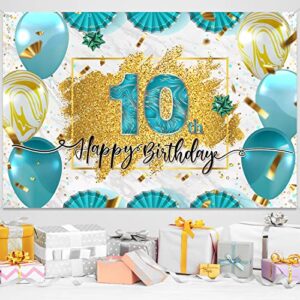 nc teal gold happy 10th birthday backdrop banner decorations 10 years old bday background for girls boys photography party decor supplies glitter