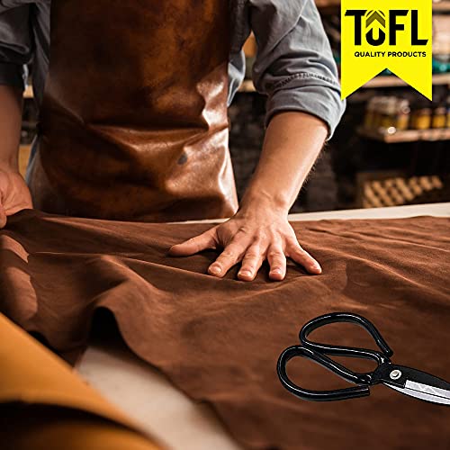 TOFL Leather Craft Scissors - Heavy Duty Shears for Cutting Thick Hide Material - Magnesium Steel Multipurpose Crafting Tool - TPU Handle, Comfortable Grip - Compact Design, Large Opening - 7.3 Inches