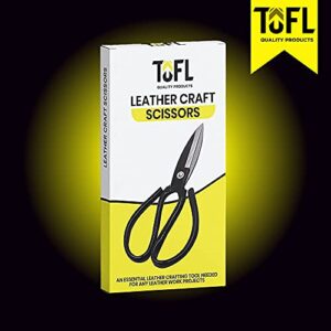 TOFL Leather Craft Scissors - Heavy Duty Shears for Cutting Thick Hide Material - Magnesium Steel Multipurpose Crafting Tool - TPU Handle, Comfortable Grip - Compact Design, Large Opening - 7.3 Inches