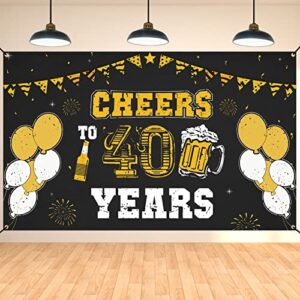 darunaxy 40th birthday black gold party decorations, cheers to 40 years banner for men 40 year old birthday party supplies, large fabric 40 birthday backdrop photography background for women