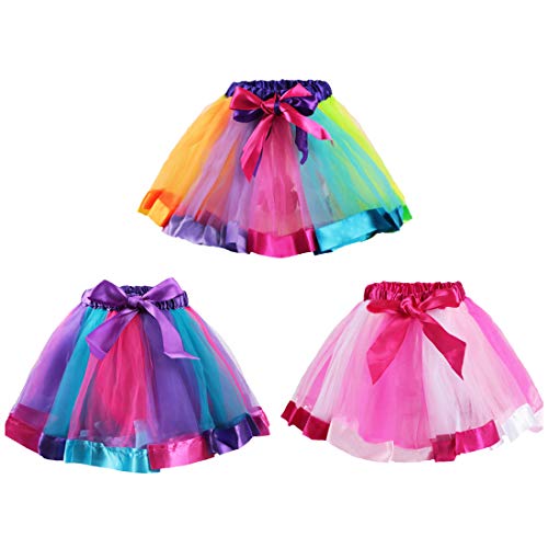 kilofly 3 Girls Ballet Dance Rainbow Tutu Princess Tulle Skirts