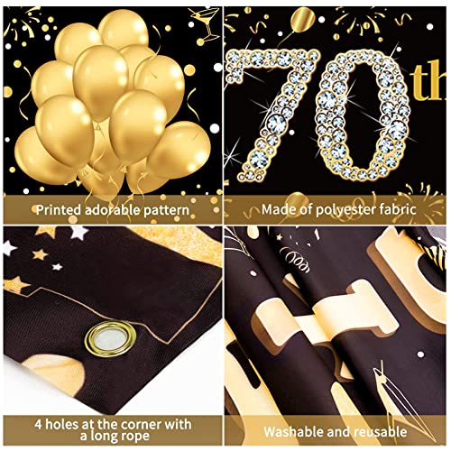 Pimvimcim 70th Birthday Banner Backdrop Decorations for Women Men - Gold Happy 70 Year Old Birthday Party Supplies - Happy Seventy Birthday Party Sign Decor for Outdoor Indoor
